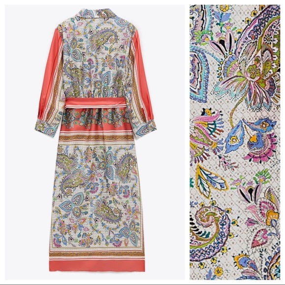 NWT. Zara Multicolored Print Midi Dress. Size S. - Picture 5 of 8